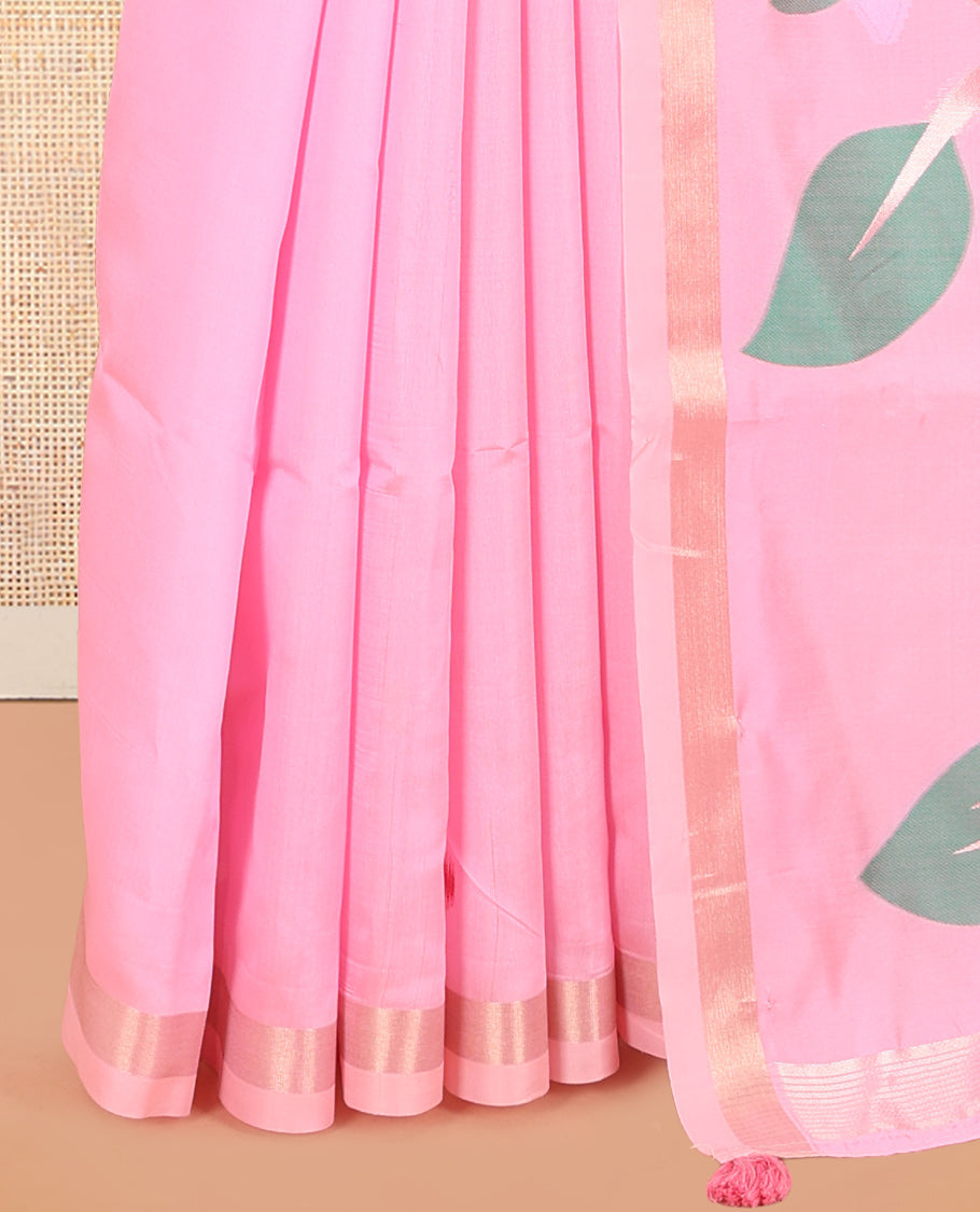 Pink Meena Buttas Fancy Organza Silk Saree, a Zari Border, Paithani Floral-Bird Pallu, Matching Blouse