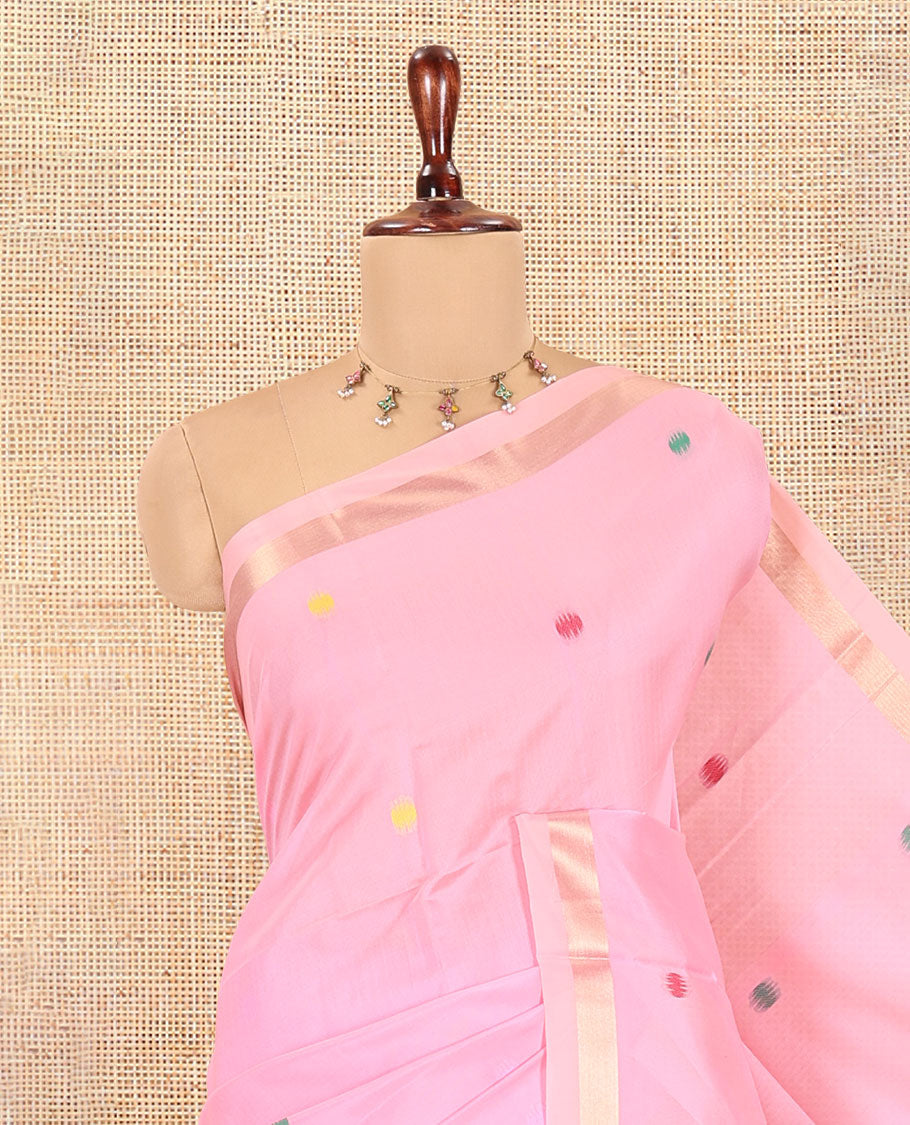 Pink Meena Buttas Fancy Organza Silk Saree, a Zari Border, Paithani Floral-Bird Pallu, Matching Blouse