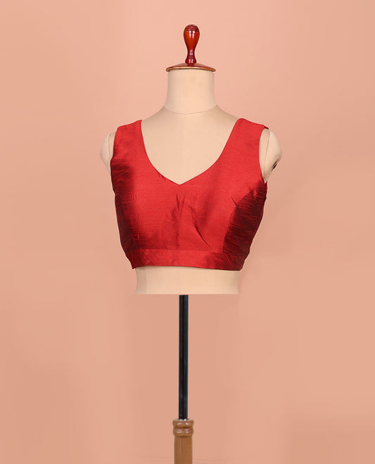 Red plain front-back V-neck sleeveless readymade blouse