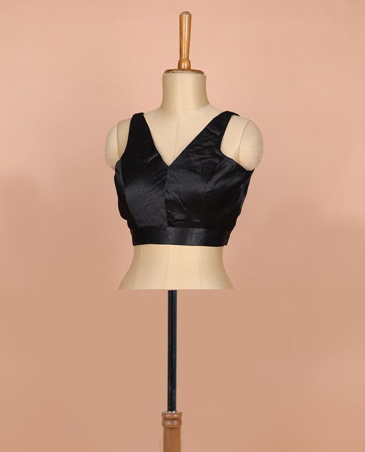 Black plain front and back V-neck thick strapped sleeveless readymade blouse