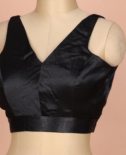 Black plain front and back V-neck thick strapped sleeveless readymade blouse