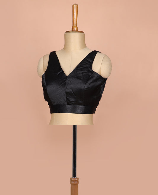 Black plain front and back V-neck thick strapped sleeveless readymade blouse