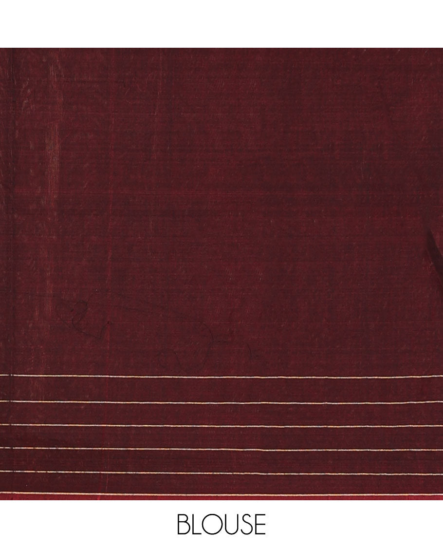 Navy blue plain silk cotton saree, contrast checked border, and striped pallu