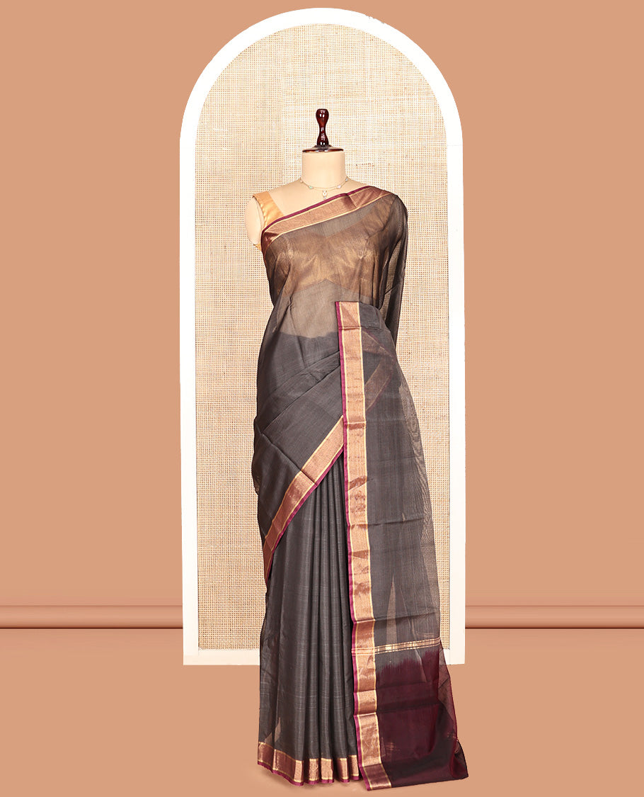Grey Plain Silk Cotton Saree