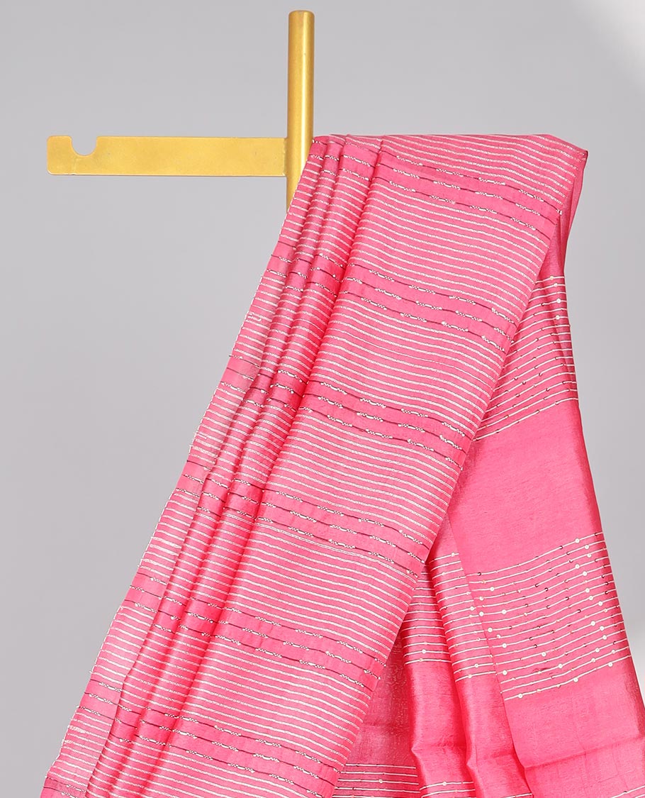 Borderless pink striped design tussar saree