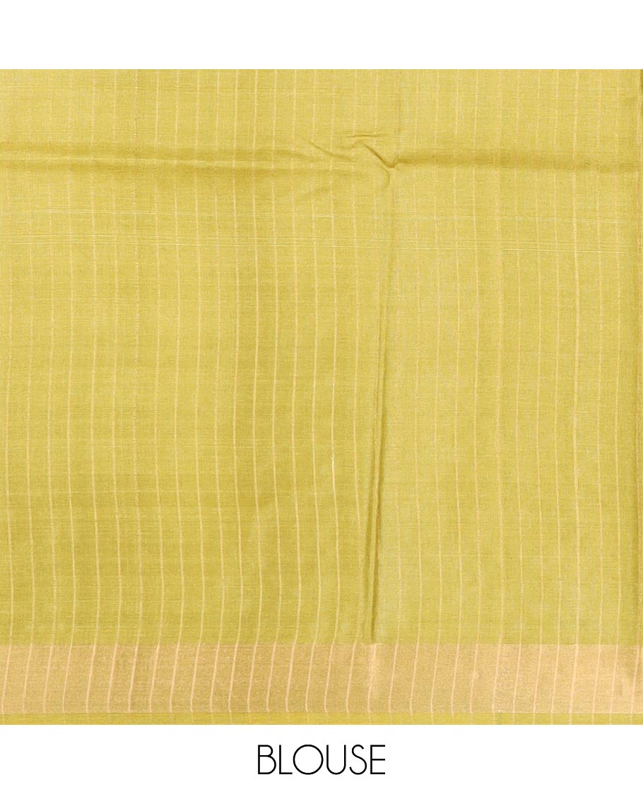 Green horizontal striped tussar silk saree, zari border and horizontal striped pallu