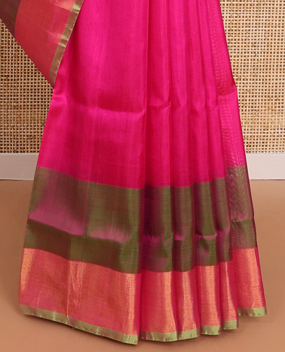 Pink floral design uppada saree with contrast zari design border & floral design pallu