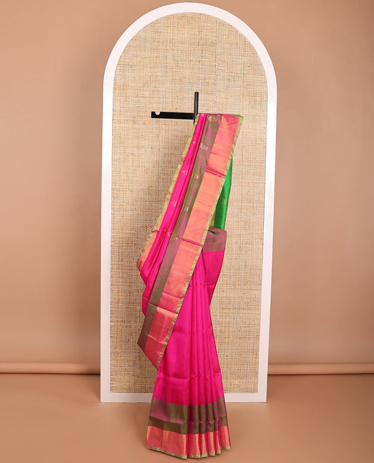 Pink floral design uppada saree with contrast zari design border & floral design pallu