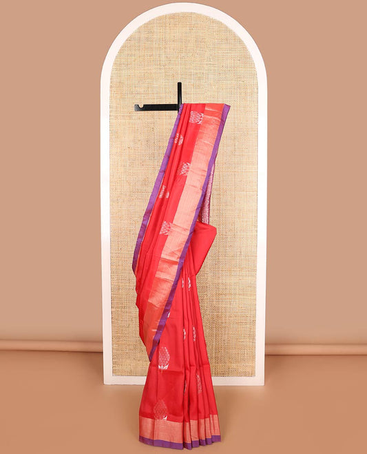Red buttas uppada saree with contrast zari border & argyle design pallu