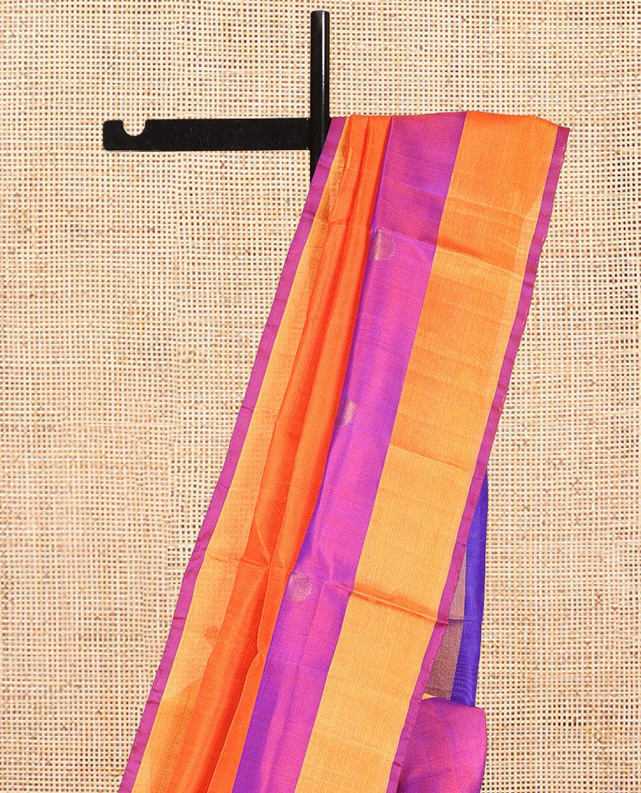 Orange Uppada Silk Saree, Accentuated with Polka Dot Buttas, Complemented by Contrast Bavanji Border, Pallu of Polka Dot Buttas and a Contrast Blouse