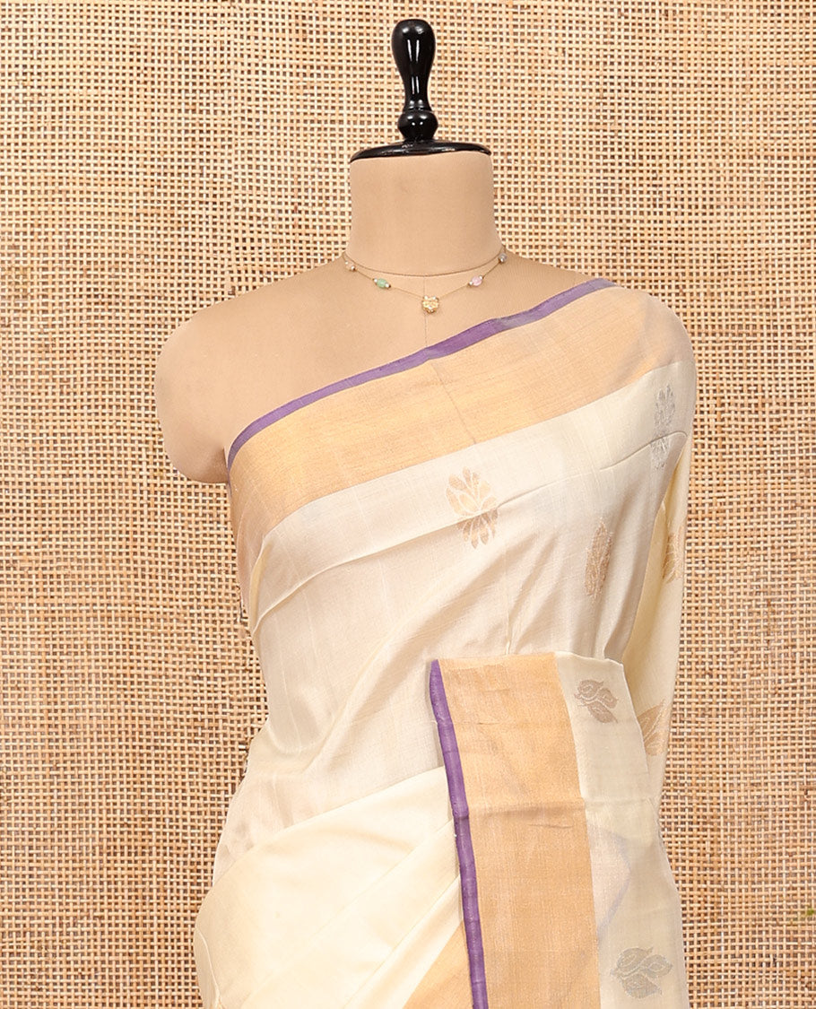 Sandal Uppada Silk Saree, Subtly Sparkled with Zari Buttas, Complemented by a Plain Border, Zari Buttas Woven Pallu, and a Contrast Blouse