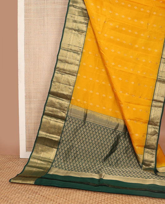 Orange blue buttas vasundhara elite silk saree with contrast zari design border & floral jaal design pallu