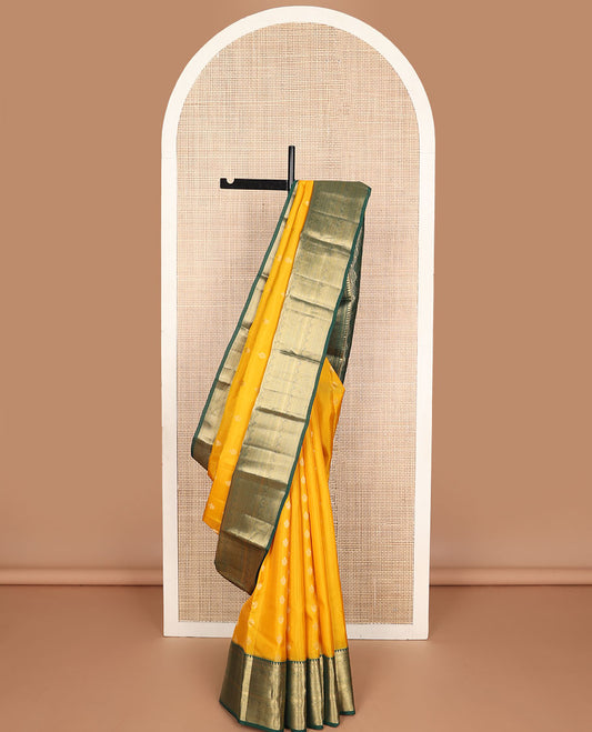 Orange blue buttas vasundhara elite silk saree with contrast zari design border & floral jaal design pallu