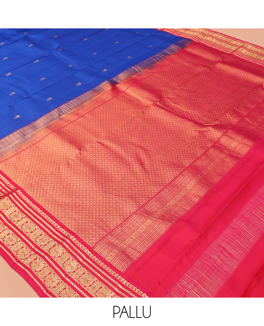 Blue Zari Buttas Vasundhara Lite Silk Mix Saree, a Contrast Adai Woven Border, Contrast Blouse