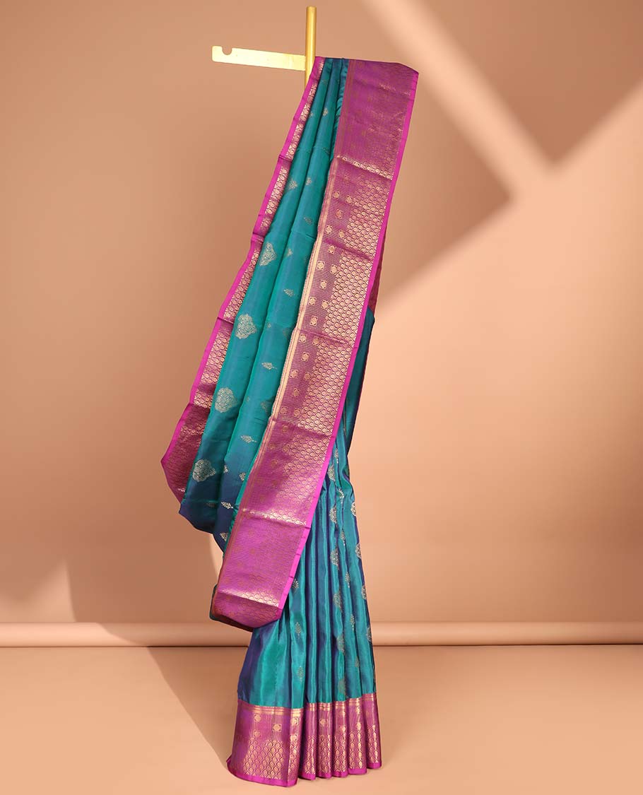 Blue floral design vasundhara silk mix saree with contrast zari design border & argyle design pallu