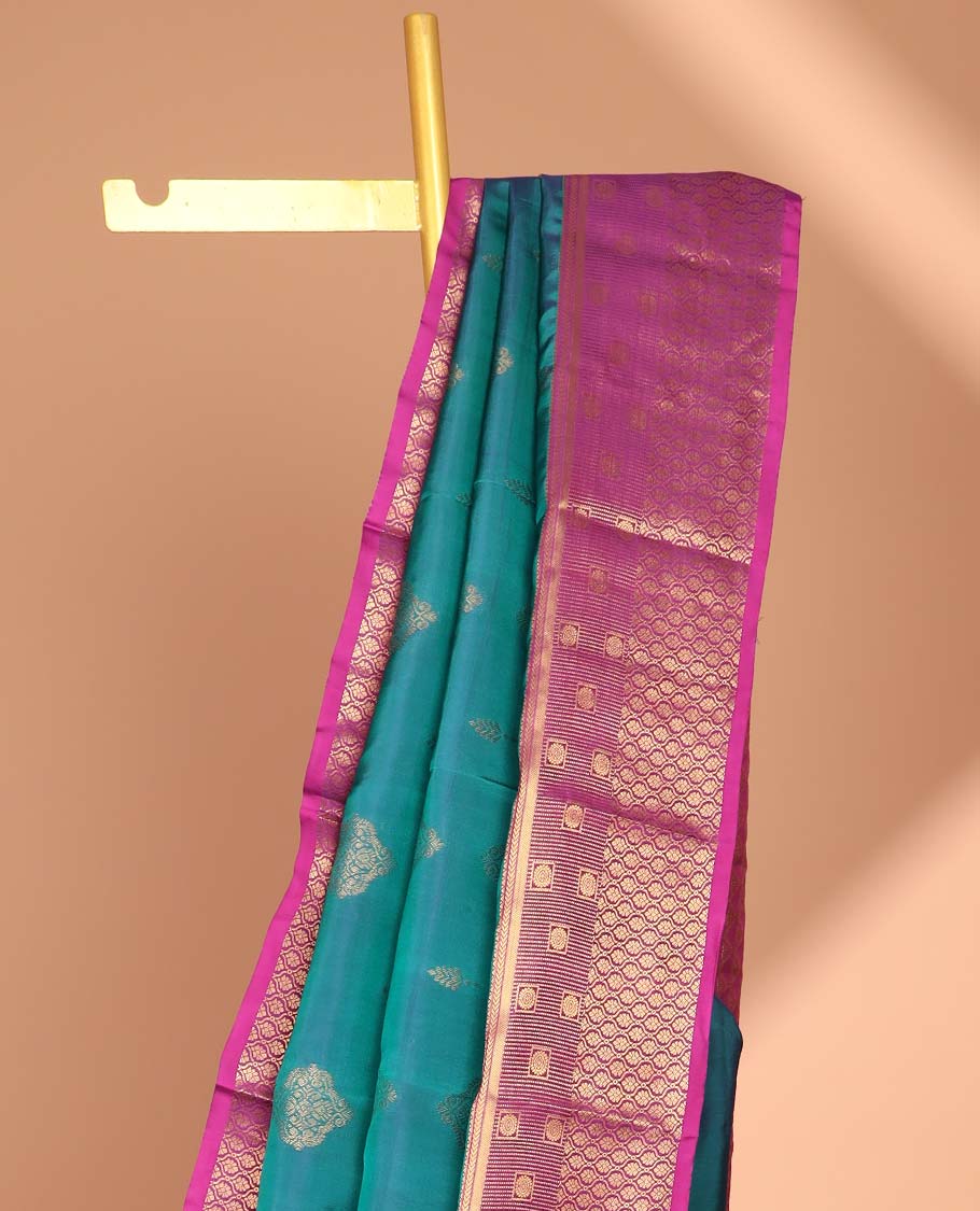 Blue floral design vasundhara silk mix saree with contrast zari design border & argyle design pallu
