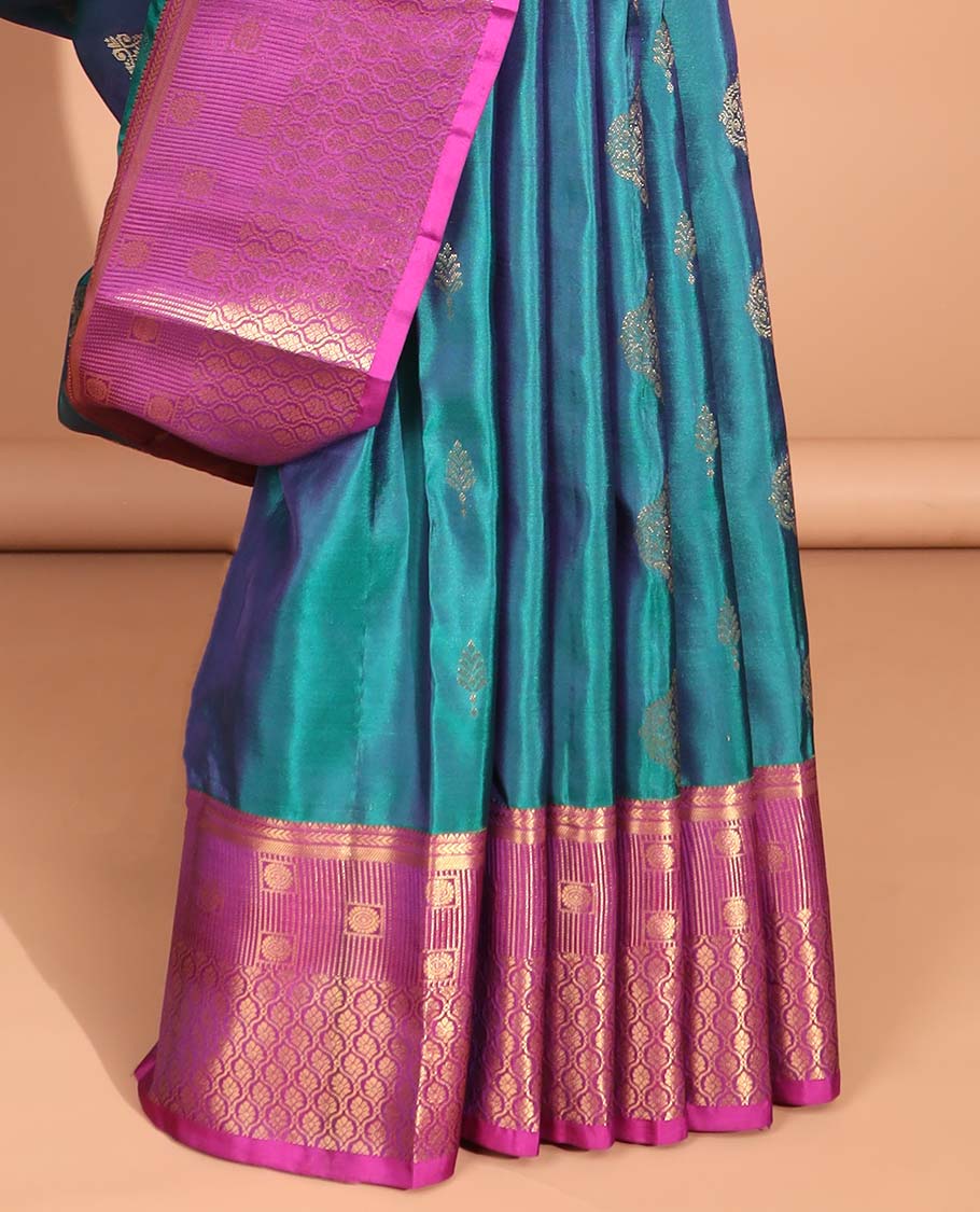 Blue floral design vasundhara silk mix saree with contrast zari design border & argyle design pallu