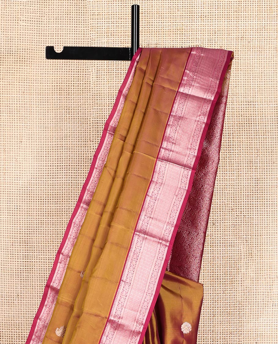 Orange Vasundhara Lite Silk Mix Saree, Elevated with Zari Buttas All Over Its Body, Complemented by a Contrast Border of Rekku, Banaras, Muthu, Kodi Visiry, and Puli Nagam Designs, Grand Jaal Pallu, and Paired with a Contrast Blouse