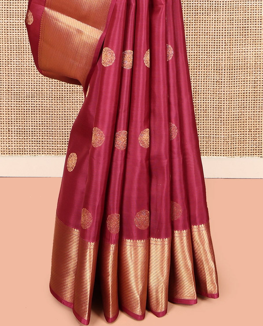 Red Vasundhara Lite Silk Mix Saree, Enriched with Zari Buttas, Highlighted by a Traditional Zari Border, Grand Pallu, and a Matching Blouse