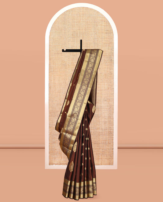Brown Vasundhara Lite Silk Mix Saree, Crafted with Zari Buttas, a Zari Border of Kodi Visiry Designs, Vanki Pallu, and a Matching Blouse