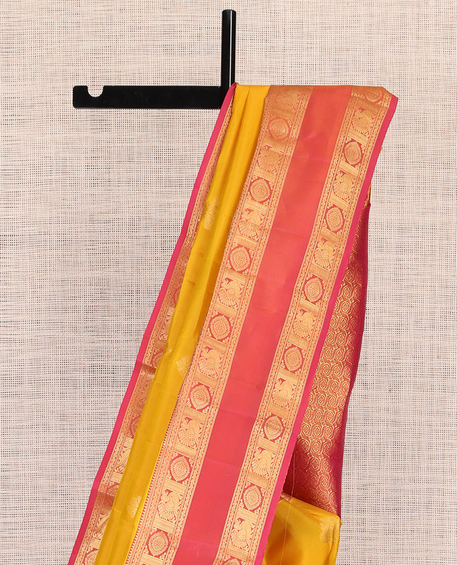 Yellow Buttas Vasundhara Lite Silk Mix Saree, Contrast Rettai Pettu Mayil-Chakram Border, Contrast Blouse