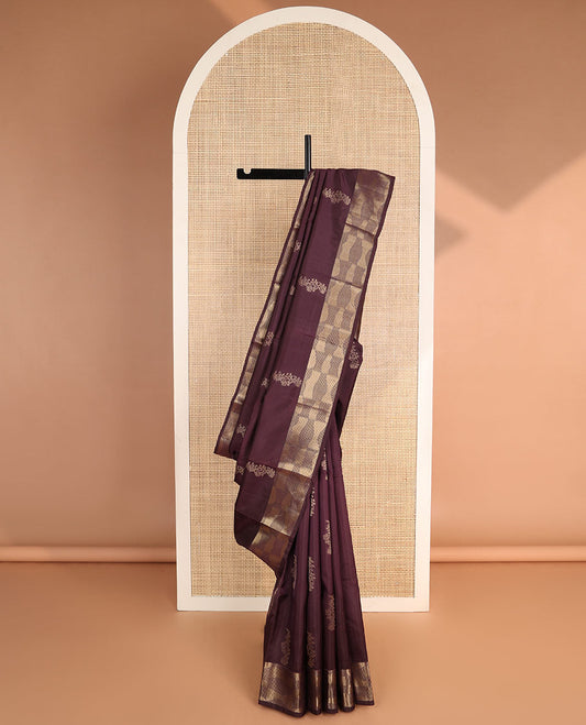 Brown buttas vasundhara elite silk saree with self zari design border & geometric zari design pallu