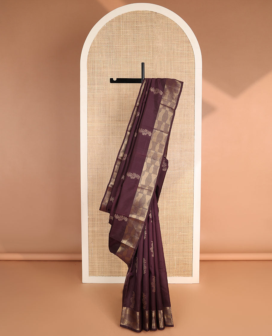 Brown buttas vasundhara elite silk saree with self zari design border & geometric zari design pallu