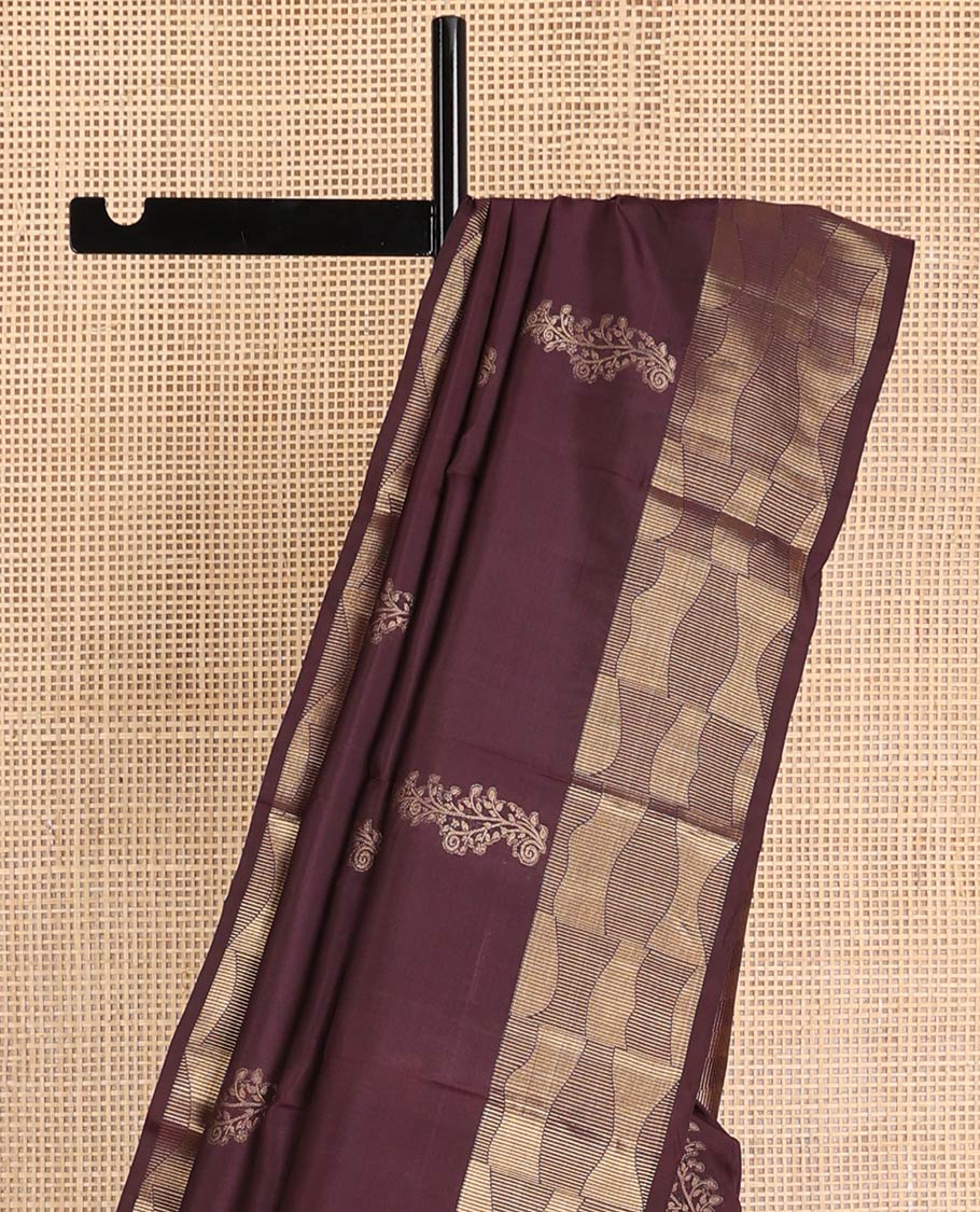Brown buttas vasundhara elite silk saree with self zari design border & geometric zari design pallu