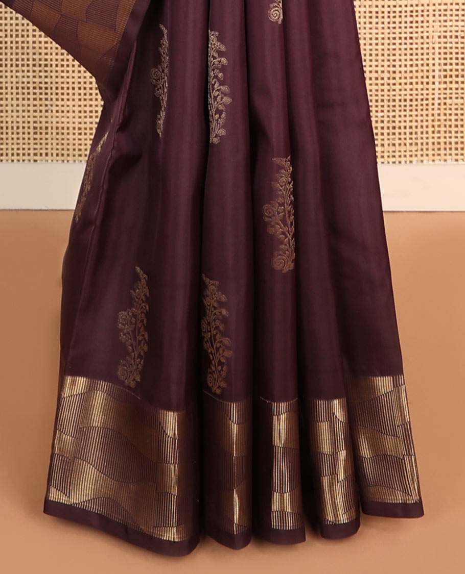 Brown buttas vasundhara elite silk saree with self zari design border & geometric zari design pallu