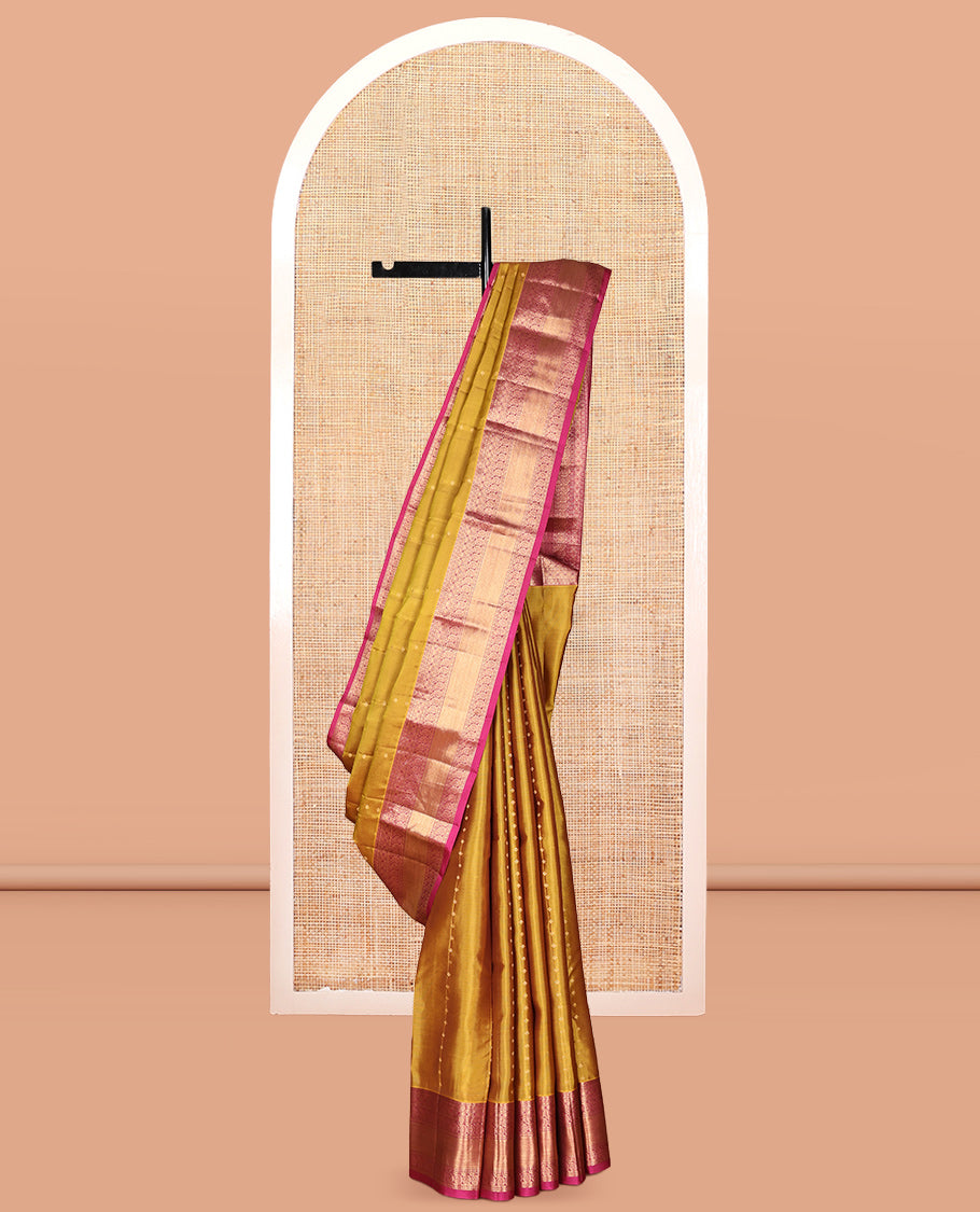 Yellow Vasundhara Lite Silk Mix Saree, Woven with Zari Buttas, a Contrast Border of Chakram and Manga Designs, Grand Pallu, and a Contrast Blouse
