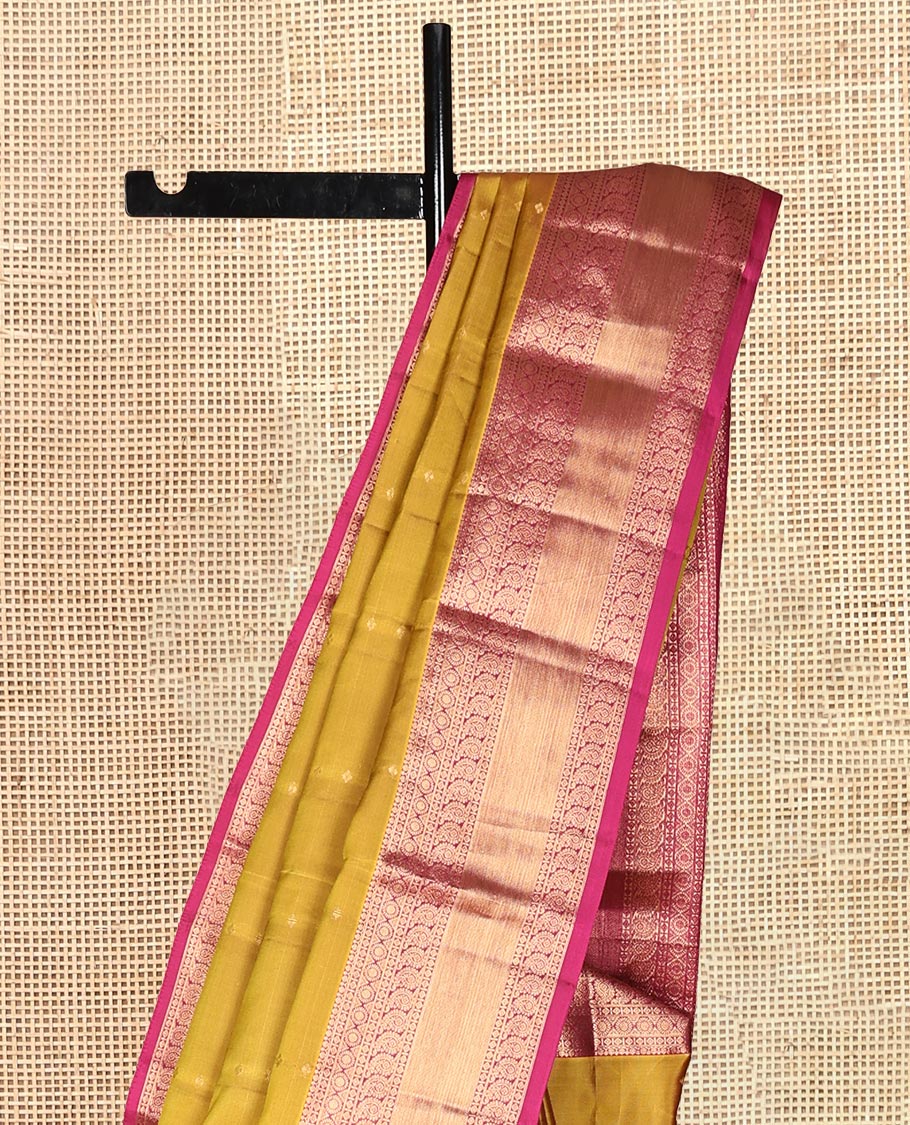 Yellow Vasundhara Lite Silk Mix Saree, Woven with Zari Buttas, a Contrast Border of Chakram and Manga Designs, Grand Pallu, and a Contrast Blouse