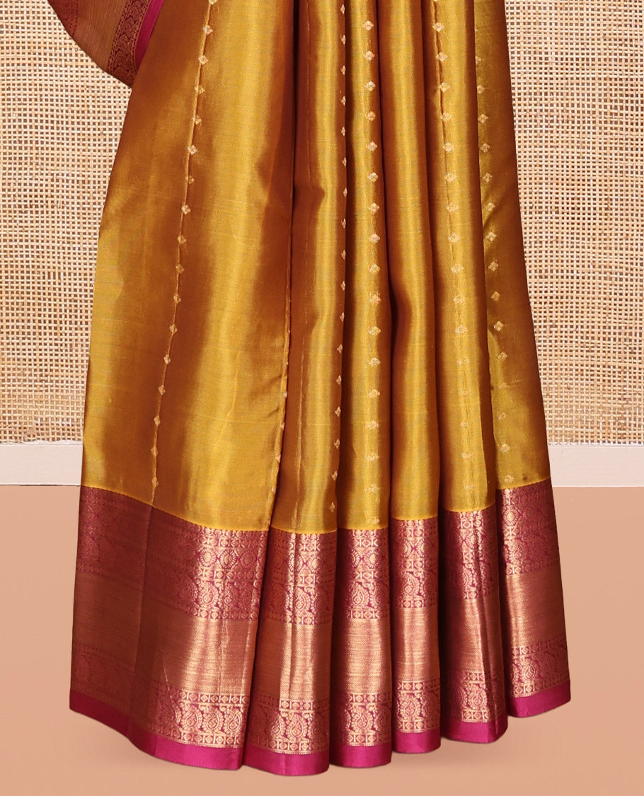 Yellow Vasundhara Lite Silk Mix Saree, Woven with Zari Buttas, a Contrast Border of Chakram and Manga Designs, Grand Pallu, and a Contrast Blouse
