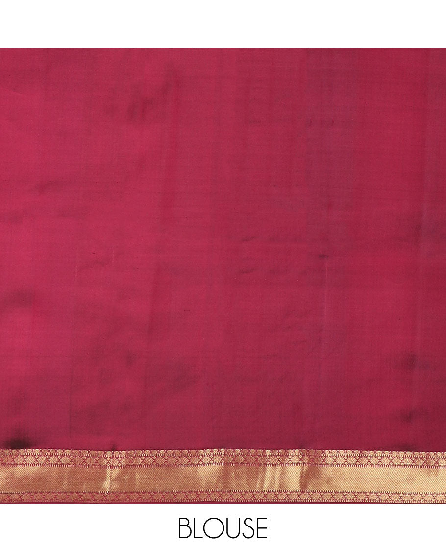 Orange zari buttas silk saree, contrast rettai pettu traditional zari border & jaal pallu