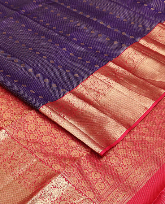 Blue zari design silksaree,contrast scallop pallu & border of thilakam, muthu, paisa, lavangam, mayil & kuyil kann design