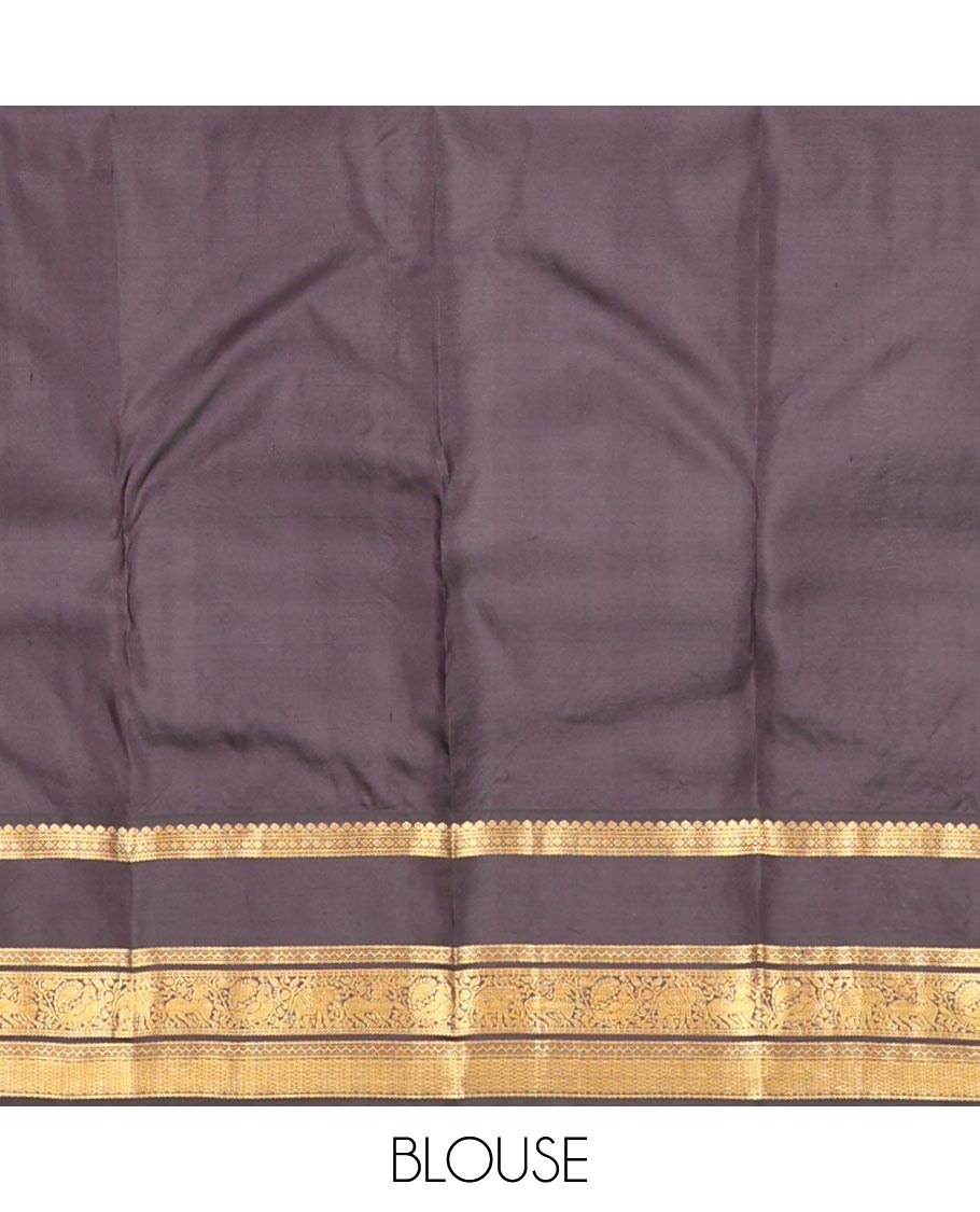 Pink zari buttas silk saree, contrast rettai pettu korvai border of diamond,banaras,neli,yaali,yaanai & mayil kann design & intricate pallu