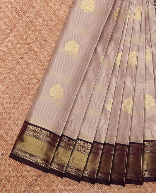 Grey zari buttas gift saree, contrast traditional zari border, and jaal pallu