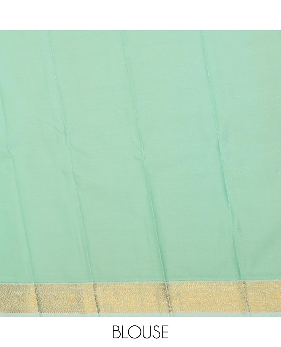 Violet striped and peacock buttas gift saree, contrast traditional zari design border, and jaal pallu