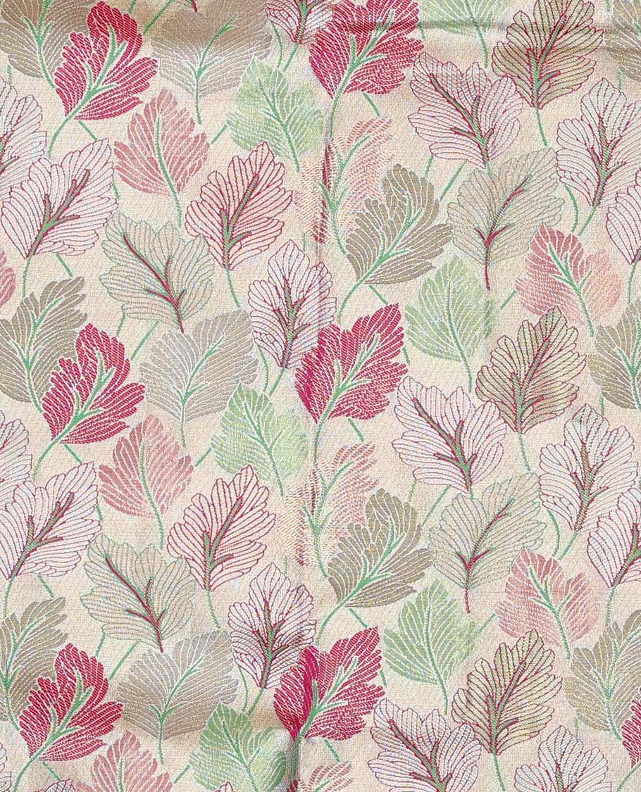 Multi-color art silk half saree material , jacquard with contrast traditional zari bordered skirt, contrast jacquard blouse, and intricate dhavani