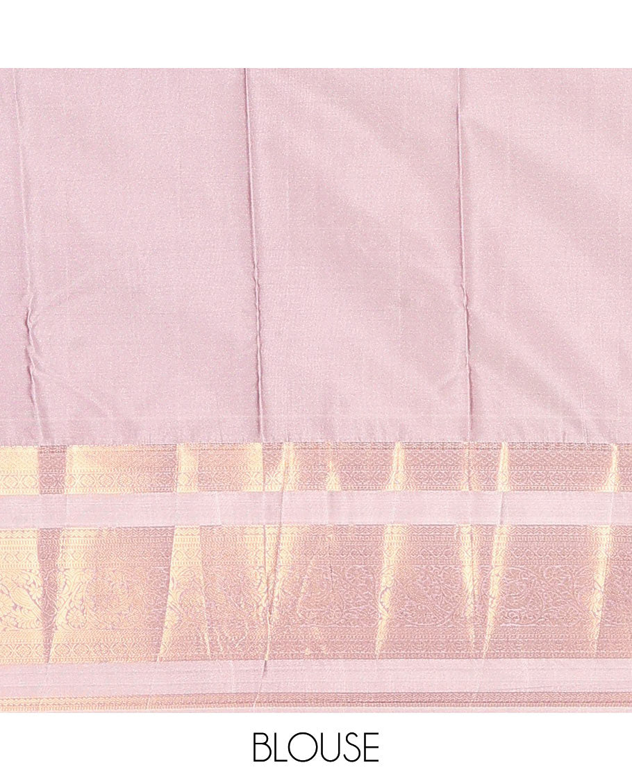 Violet zari buttas budget silk saree, contrast varisai pettu traditional zari design border, and jaal pallu