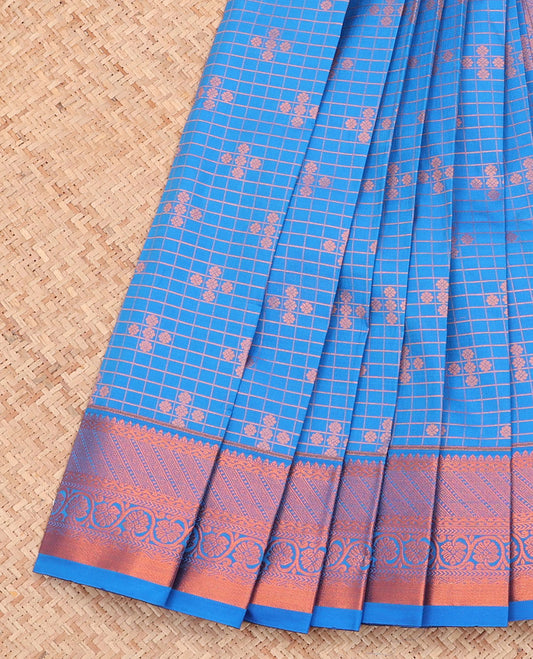Blue Budget Silk Saree, Finely Crafted with Zari Buttas and Checks All Over Its Body, Highlighted by a Traditional Zari Design Border, Grand Pallu, and Paired with a Matching Blouse