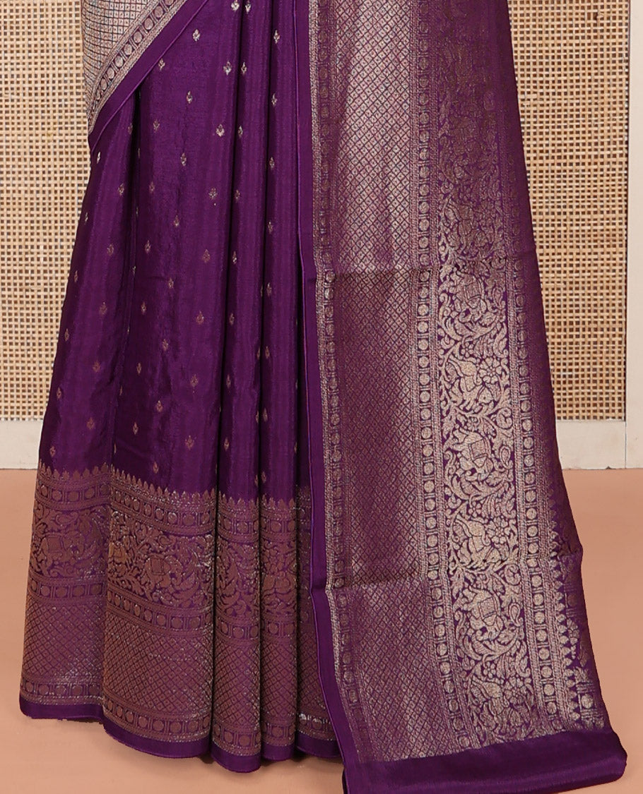 Purple Fancy Crepe Saree, Prettified with Buttas, Highlighted by a Floral Creeper Border, Intricately Designed Pallu, and a Matching Blouse
