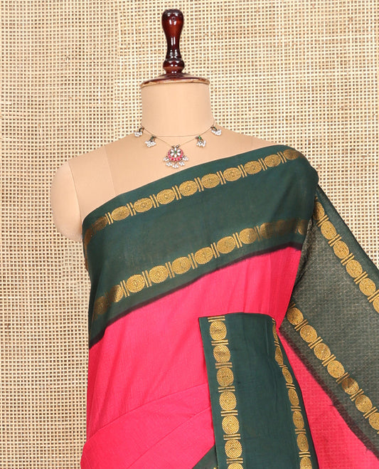 Rani Pink-Green Plain Sungudi Cotton Saree