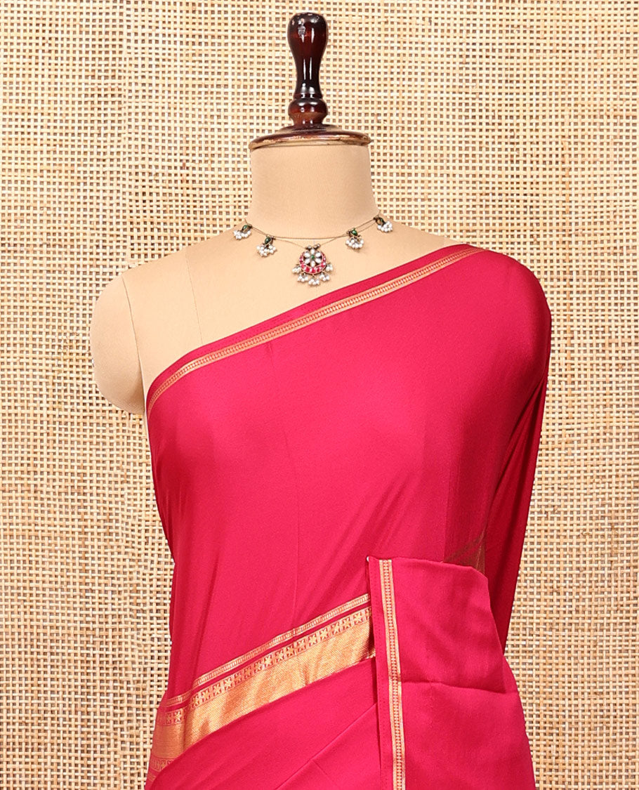 Dark Pink Semi-Mysore Silksaree, a Traditional Zari Border, a Matching Blouse