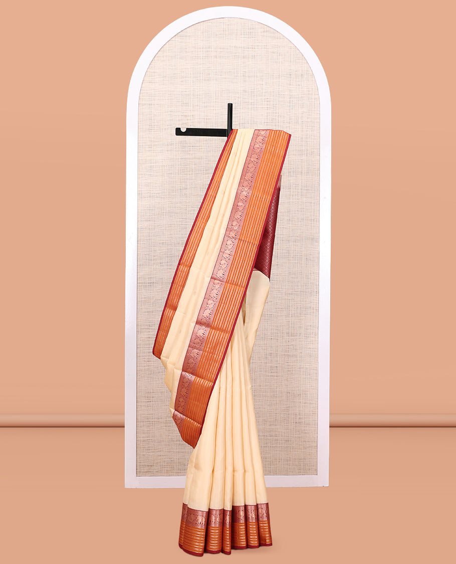 Cream-Maroon-Mustard Vasundhara Lite Silk Mix Saree