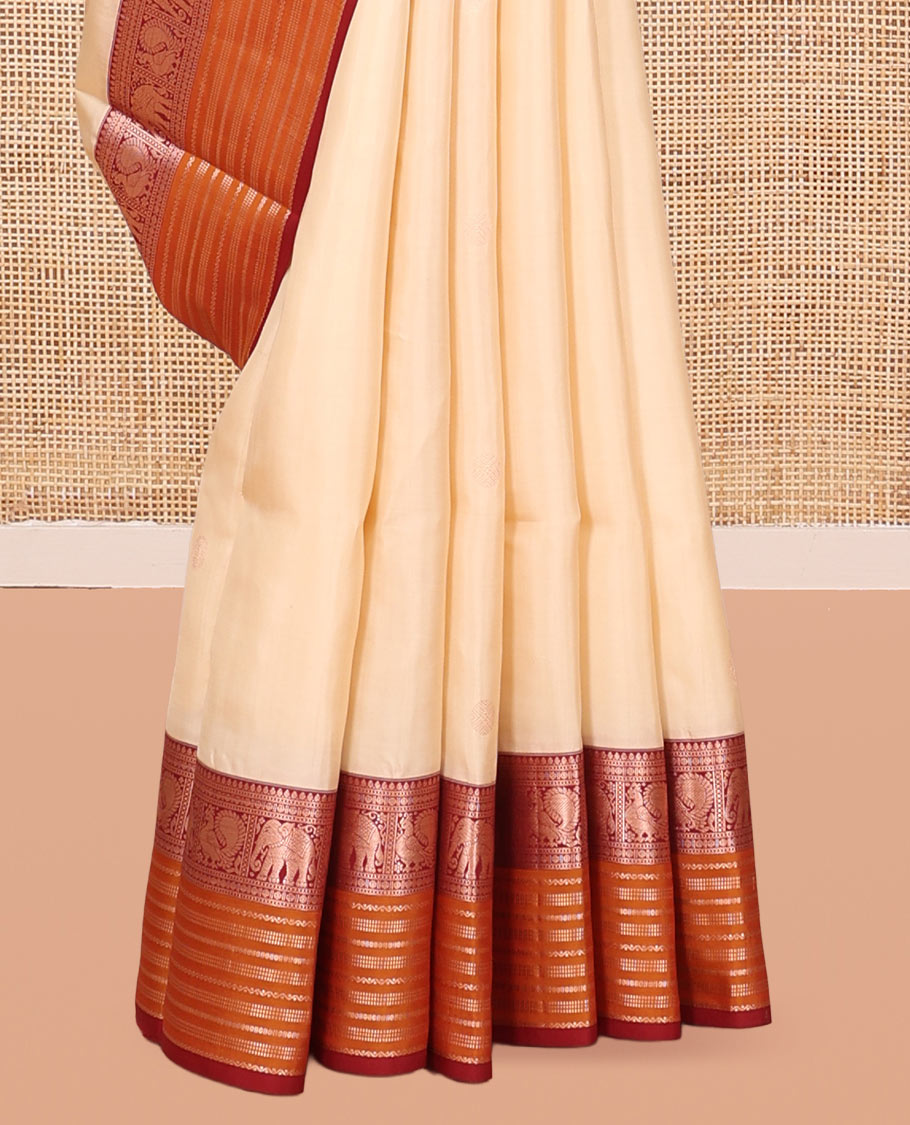 Cream-Maroon-Mustard Vasundhara Lite Silk Mix Saree