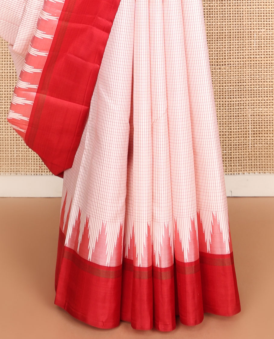 Pale pink striped Kanchipuram silk saree, contrast thazampoo rekku border & pallu of stripes & seppu rekku designs