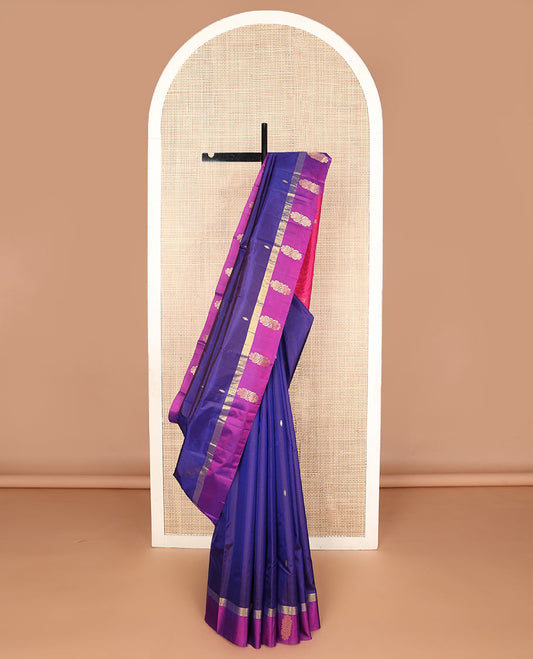 Blue zari buttas silk saree, contrast floral design border & zari design pallu