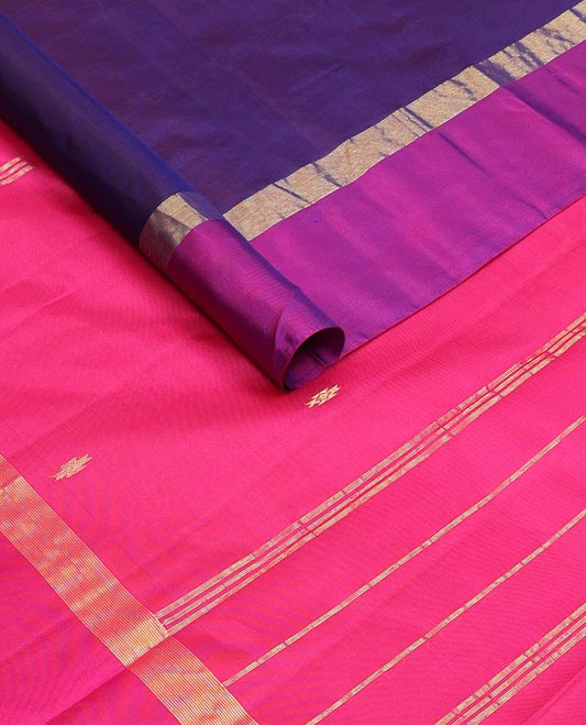 Blue zari buttas silk saree, contrast floral design border & zari design pallu