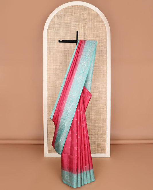 Red zari buttas soft silk saree, contrast paithani-style floral & muniya border & intricate floral design pallu