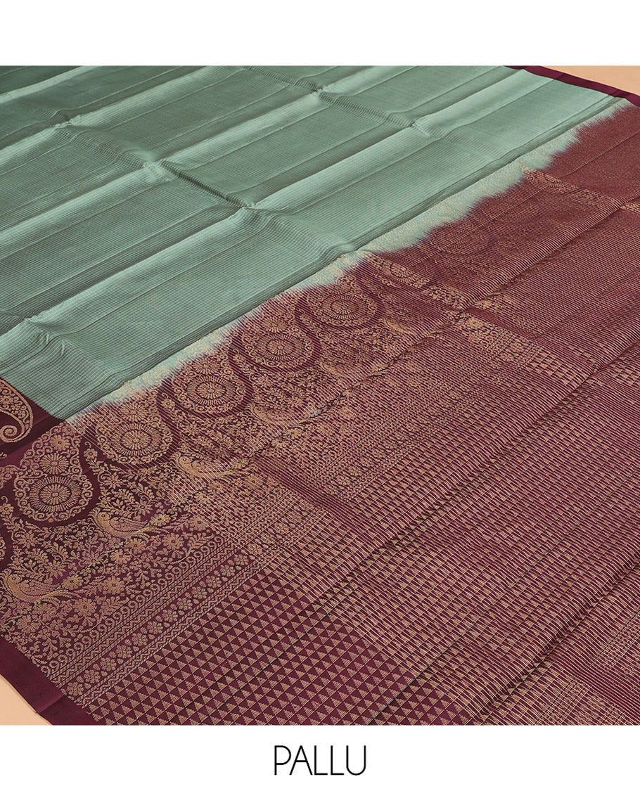 Green Checked Mayuri Lite Silk Mix Saree, Contrast-Uniquely Woven Zari Border, Grand Pallu, and a Contrast Blouse